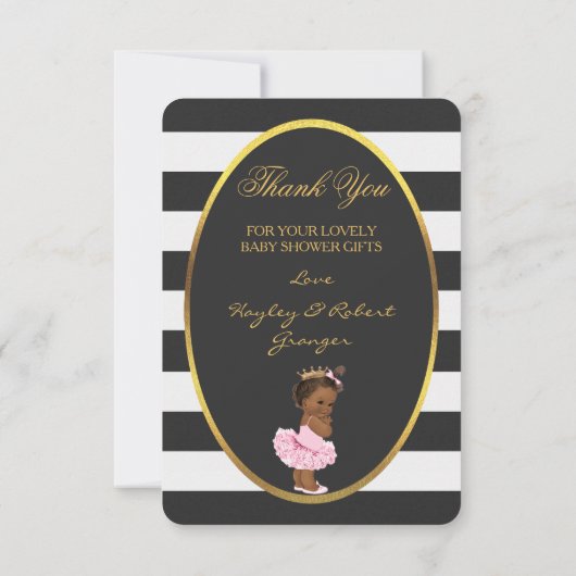 チュチュのかわいい民族のプリンセスのストライプは感謝していしています サンキューカード (裏面)