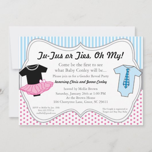 チュチュのタイ、性はベビーシャワーの招待状を明らかにします 招待状 (正面)