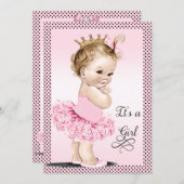 チュチュの水玉模様のベビーシャワーのプリンセス 招待状 (正面/裏面)