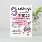 チュチュの豚のような第3誕生日のカスタムの招待状 招待状 (スタンド正面)