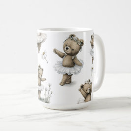チュチュを着たかわいい水彩画のバレリーナベアデザイン コーヒーマグカップ