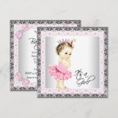 チュチュベイビーガールバレリーナシャワー 招待状 (正面/裏面)