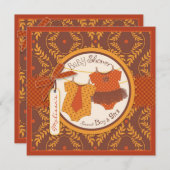 チュチュ及びタイ及び秋のダマスク織のつる植物の双生児のベビーシャワー 招待状 (正面/裏面)