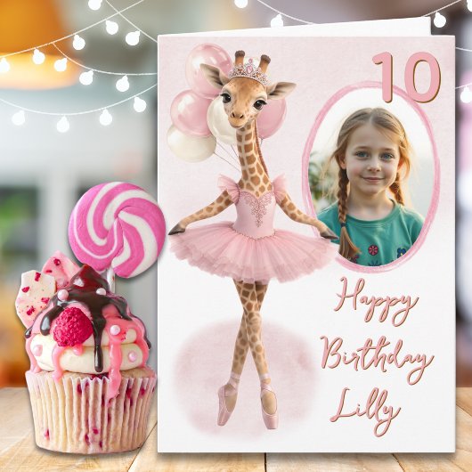 チュチュ姿の1枚写真キリン 10歳の誕生日カード カード