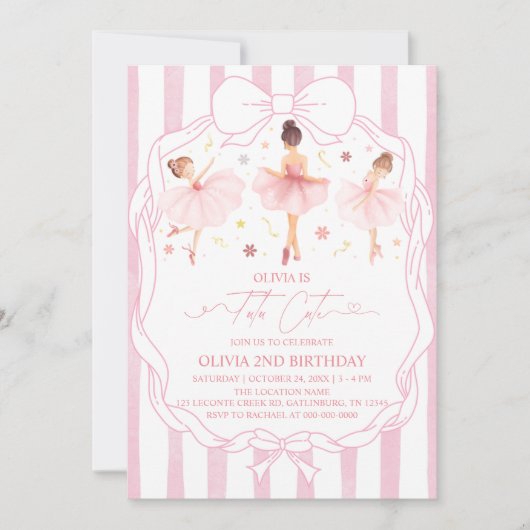 チュチュ かわいい バレリーナ ピンク コケット 誕生日 招待状 (正面)