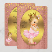 チュチュ キュート プリンセス フェイク ゴールド フォイル コンフェッティ グリッター 招待状 (正面/裏面)