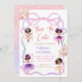 チュチュ パープル リボン ツー キュート 2歳の誕生日 招待状 (正面/裏面)