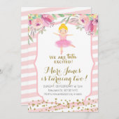 チュチュ ピンクの女の子の誕生日招待状 招待状 (正面/裏面)