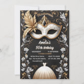 チュチュ ブラック ゴールド チック マスカレード 50歳の誕生日 招待状 (正面)