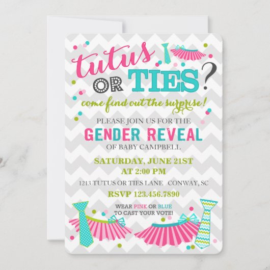 チュチュ or ネクタイ 性別発表 招待状 (正面)