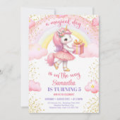 チュットドレス誕生日の可愛い水色ユニコーン 招待状 (正面)