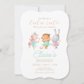 チュツカワイバレリーナ動物バレエ誕生日パーティー 招待状 (正面)