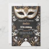 チュツブラック金ゴールドシックな仮装50誕生日に参加 招待状 (正面)