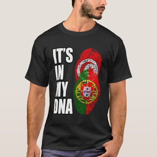 チュニジアとポルトガルのミックス伝統Dnaフラグ Tシャツ (正面)