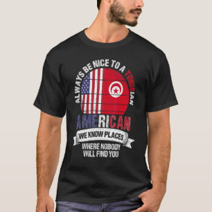 チュニジアのアメリカ人チュニジアの国旗の場所を知っている Tシャツ