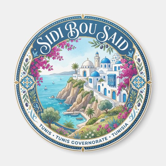 チュニジアのシディ・ブー・サイドの崖 マグネット (正面)