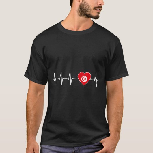 チュニジアのハートビートI大好きチュニジア国旗ハート数 Tシャツ (正面)