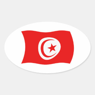チュニジアの国旗ステッカー 楕円形シール