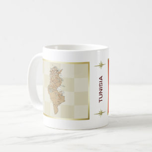 チュニジアの旗 + 地図のマグ コーヒーマグカップ