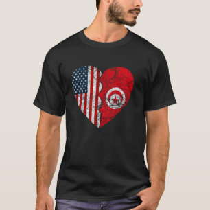 チュニジアアメリカフラッグスハート統一された州チュニジア Tシャツ