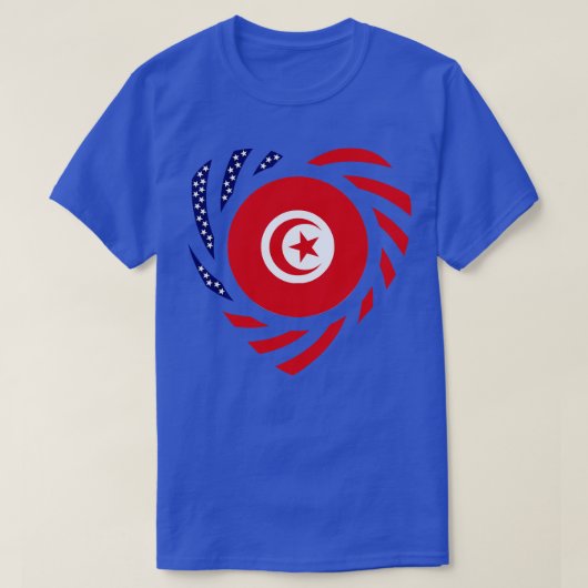 チュニジアアメリカ多国籍愛国国旗のハート Tシャツ (デザイン正面)