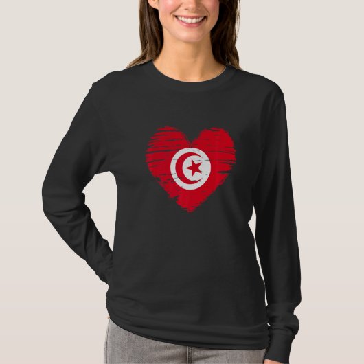 チュニジアハートチュニジア国旗チュニジアプライド Tシャツ (正面)