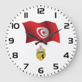 チュニジア国旗とコート・オブ・アームズ愛国心のあるチュニジア ラージ壁時計 (正面)