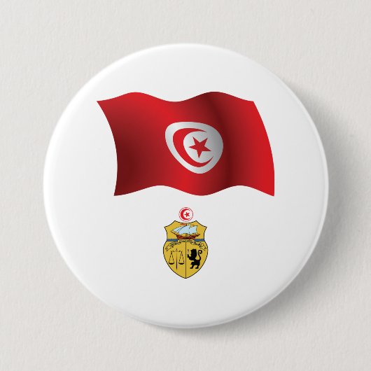 チュニジア国旗とコート・オブ・アームズ愛国心のあるチュニジア 缶バッジ (正面)