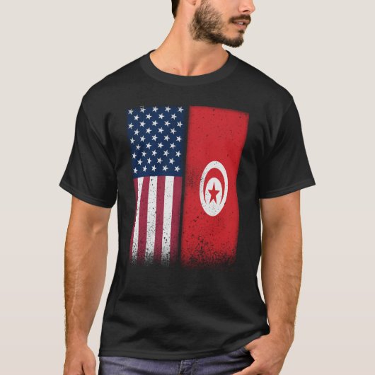 チュニジア国旗のアメリカ合衆国とチュニジア誇りを持った国旗 Tシャツ (正面)