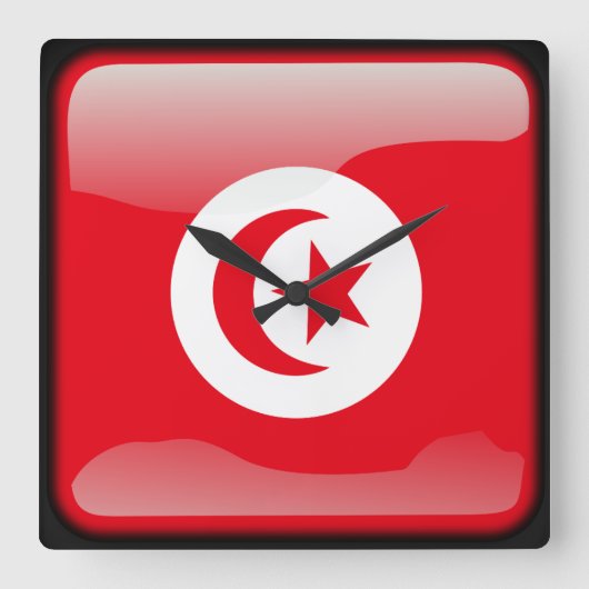 チュニジア国旗 スクエア壁時計 (正面)