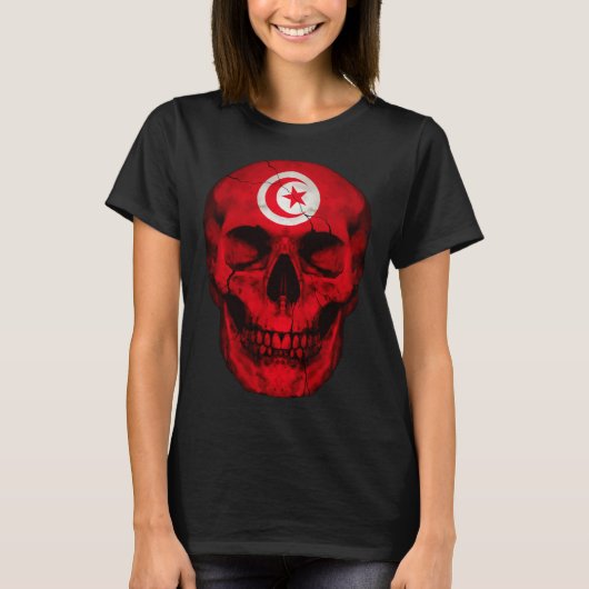 チュニジア国旗 ドクロ チュニジアの誇り 愛国 Tシャツ (正面)