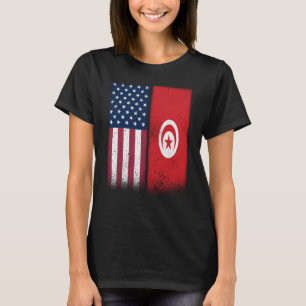 チュニジア国旗 USAとチュニジアの旗 チュニジアを愛する気持ち Tシャツ