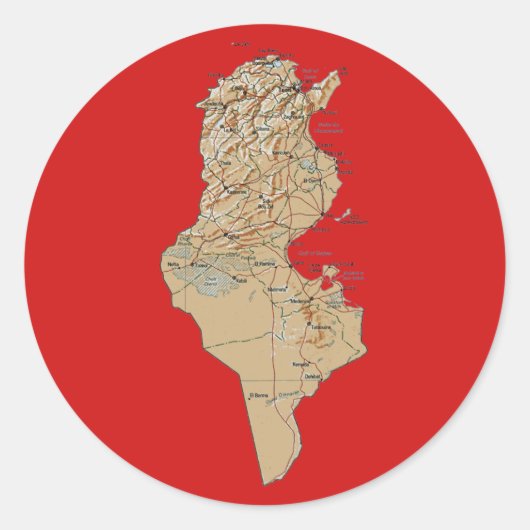 チュニジア地図ステッカー ラウンドシール (正面)