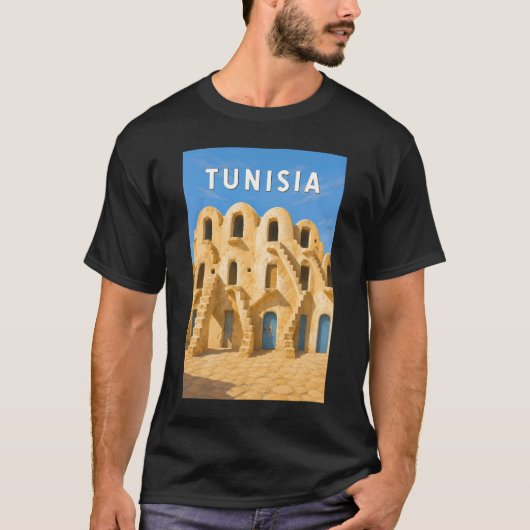 チュニジア イラスト 旅行 アート ヴィンテージ Tシャツ (正面)
