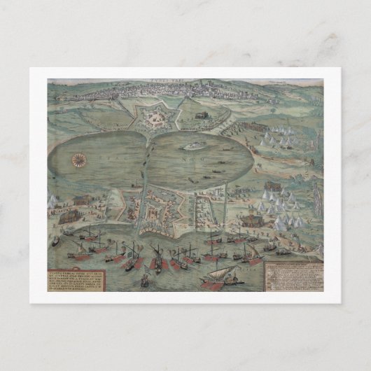 チュニスの地図， 'Civitates Orbis Terrarum'からの'G ポストカード (正面)
