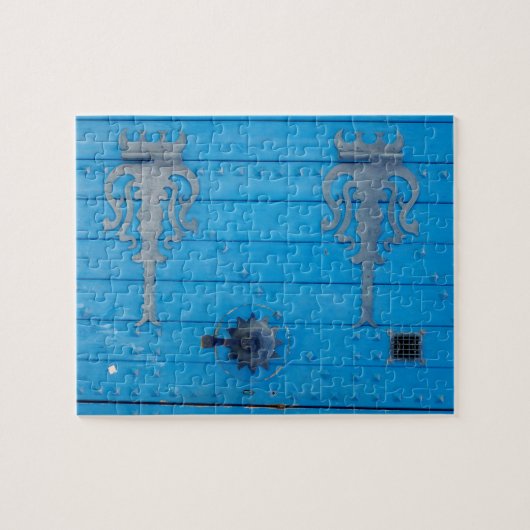 チュニ伝統的シアの青い木製の扉 ジグソーパズル (横)