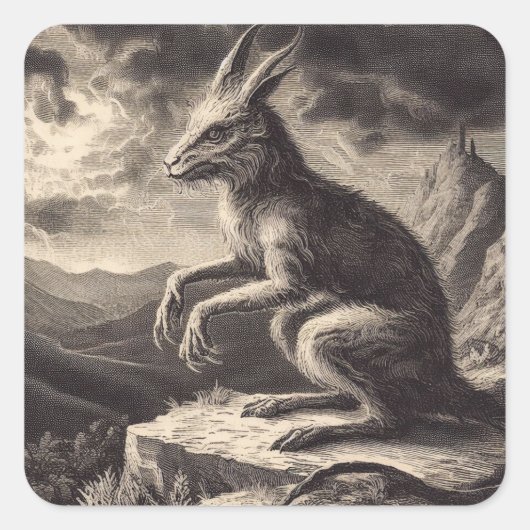 チュパカブラアンティークイラストレーションホラー スクエアシール (正面)