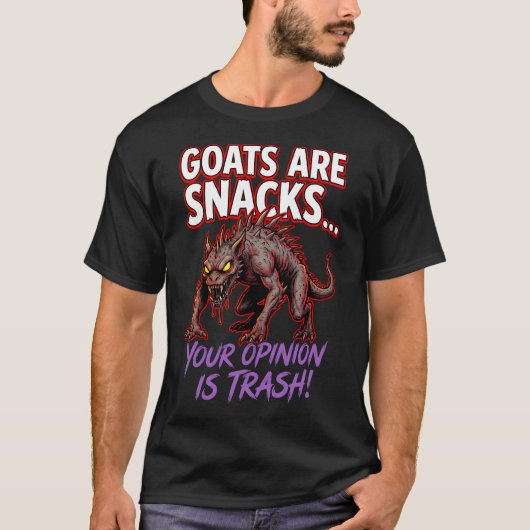 チュパカブラ ヤギはおやつ 面白い 未確認生物のユーモア Tシャツ (正面)