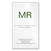 チュビーモダンモノグラムホワイトグリーンビジネスカード マグネット名刺 (正面縦)