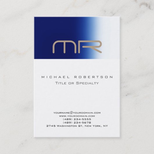 チュビーモダンモノグラムホワイトブルービジネスカード 名刺 (正面)