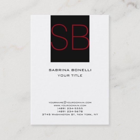 チュビーモノグラム白黒レッドキュートビジネスカード 名刺 (正面)