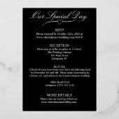 チュリップの花、エレガントなブラックウェディング 箔招待状 (裏面)