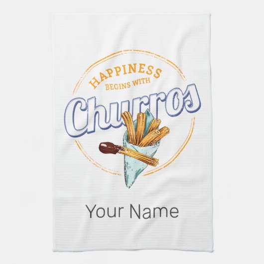 チュロスナックヴィンテージデザートレトロ通り食品 キッチンタオル (縦)