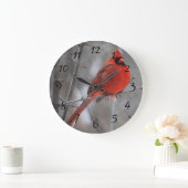 チュンキーレッド（鳥）ショウジョウコウカンチョウオンブランチインウィンタースノー ラージ壁時計 (ホーム)