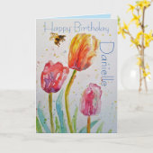 チューエレガントリップ・ビー水色誕生日カード カード (黄色い花)