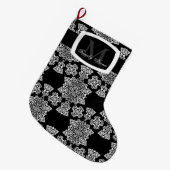 チューダーバラダマスク（白） （モノグラム） ラージクリスマスストッキング (正面 (吊り時))