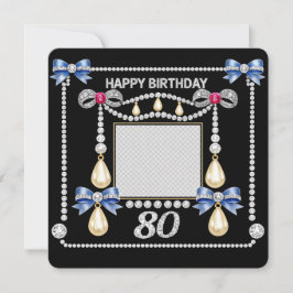 チューダー王朝風のダイヤモンドで飾られた80歳の誕生日カード 招待状