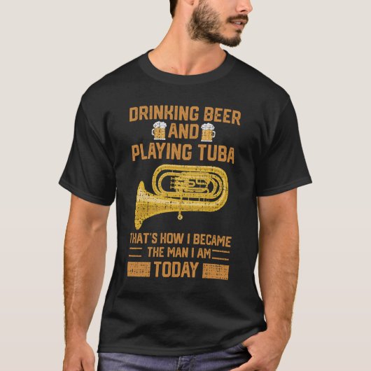 チューバおもしろい選手マーチングバンドビール飲み込みGif Tシャツ (正面)