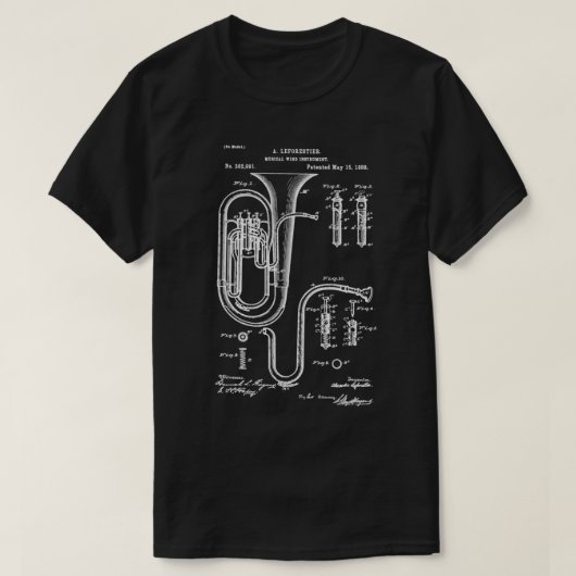 チューバ特許グラフィック設計図 Tシャツ (デザイン正面)