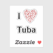 チューバ 赤いハート ミュージック ノート ビニール シール (シート)